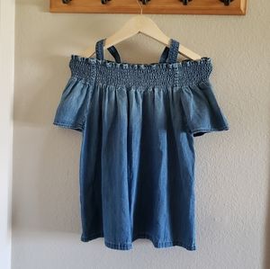 Current/Elliott Off Shoulder Chambray Denim Shirt